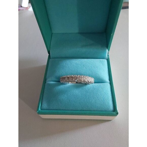 3 Ct. Round Genuine Diamond Simulant All Over Pave Studded Eternity Band Ding #8 - Picture 1 of 5